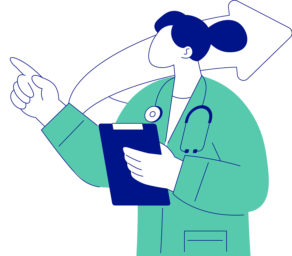 Ilustração de médico com prancheta e estetoscópio
